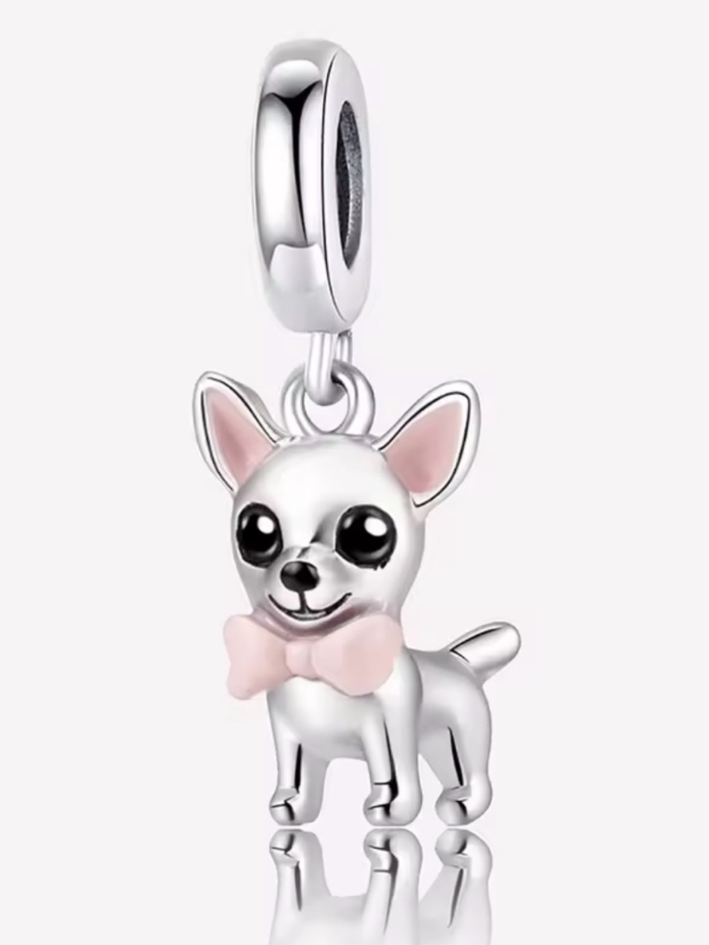 Silver Chihuahua Dog Charm with Pink Bow - Pet Lover Jewelry